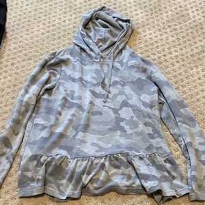 Jane and Delancey Gray Hoodie with Ruffle Detail